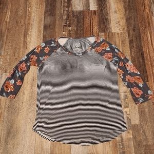 Maurices 24/7 Striped Floral Print Top